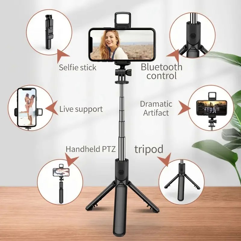 All In One Expandable Portable IPhone Tripod Selfie Stick Selfie Stick With Remote With Detachable BT Wireless Remote Compatible All In One Expandable Portable IPhone Tripod Selfie Stick Selfie Stick With Remote With Detachable BT Wireless Remote Compatible