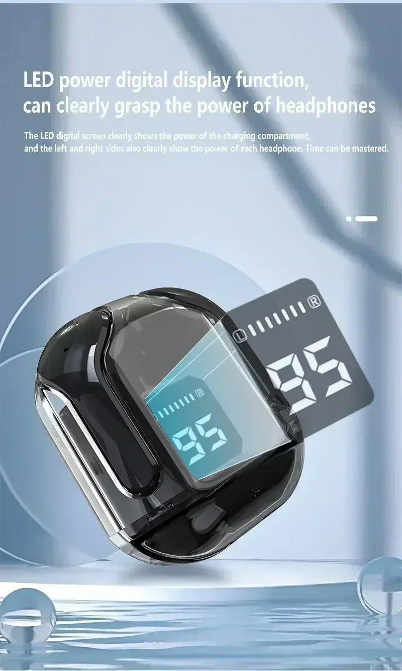 T2 Tws Wireless Bluetooth Headset Transparent Headphones ENC Power Digital Display Stereo Sound Earphones for All Smartphones