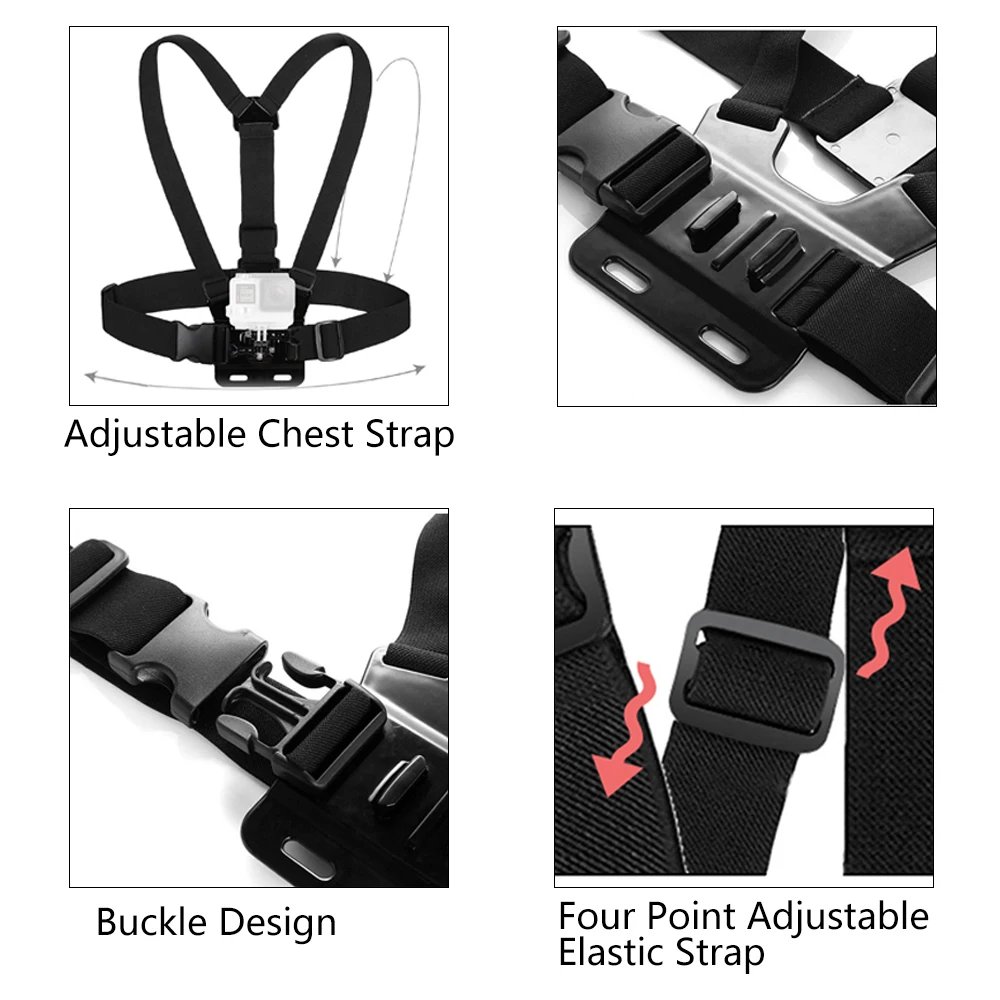 Chest Harness Mount Adjustable Chest Strap Belt with J Hook Compatible for Gopro Hero 12 11 10 9 AKASO Action Camera Accessories