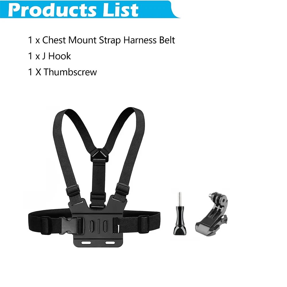 Chest Harness Mount Adjustable Chest Strap Belt with J Hook Compatible for Gopro Hero 12 11 10 9 AKASO Action Camera Accessories