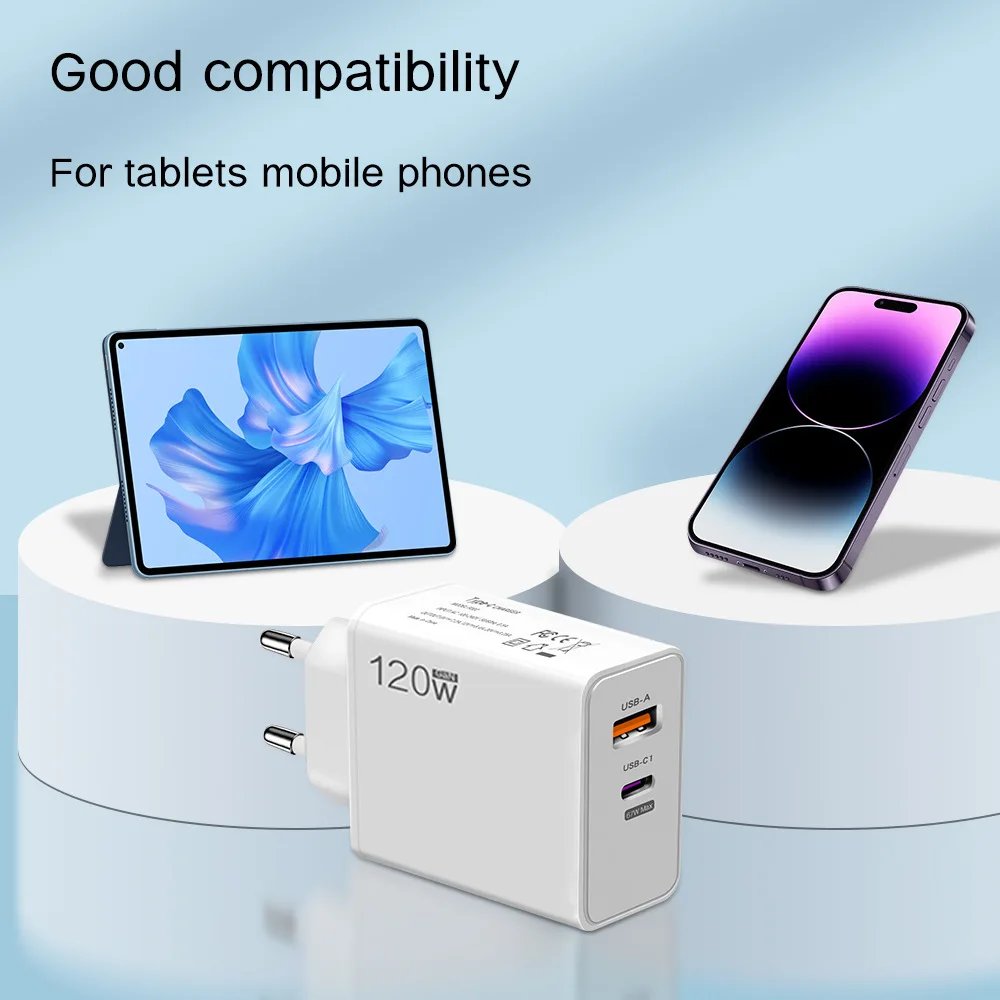 120W USB Fast Charger With Type C Cable Fast Charging Adapter For iPhone 16 Samsung Xiaomi Huawei PD Cell Phones Quick Charger