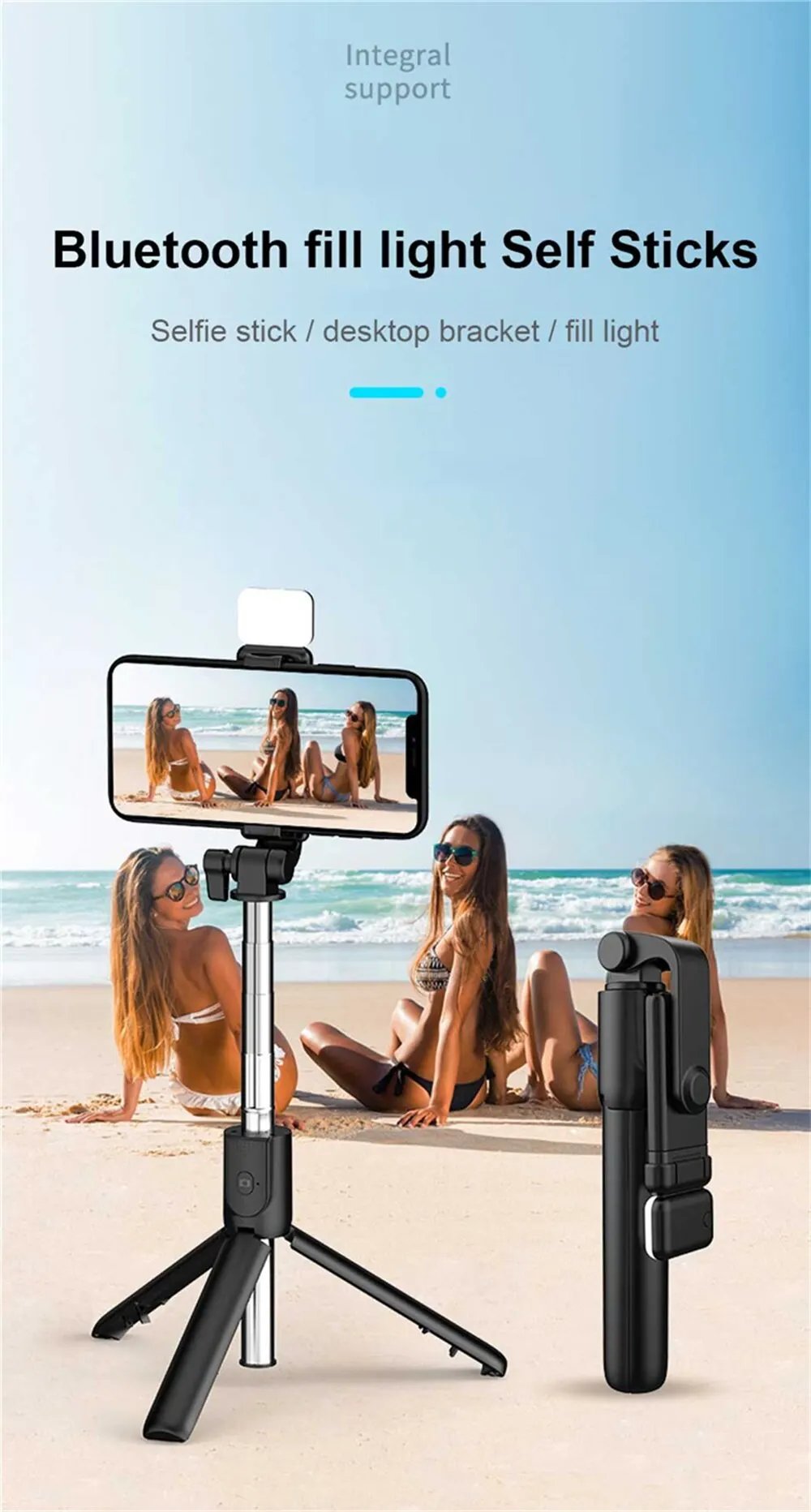 Portable Bluetooth Selfie Stick Tripod Holder with Remote Shutter Fill Light Extendable Wireless Remote Retractable Phone Stand Portable Bluetooth Selfie Stick Tripod Holder with Remote Shutter Fill Light Extendable Wireless Remote Retractable Phone Stand