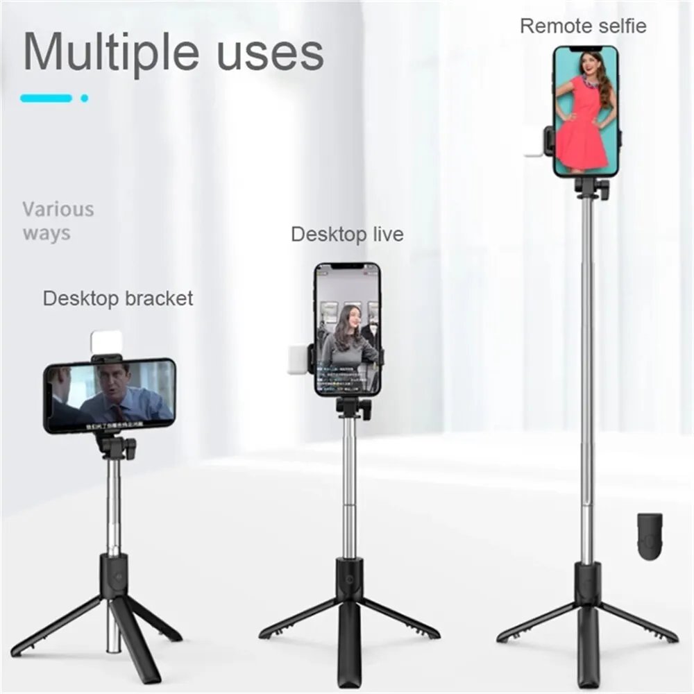 Portable Bluetooth Selfie Stick Tripod Holder with Remote Shutter Fill Light Extendable Wireless Remote Retractable Phone Stand Portable Bluetooth Selfie Stick Tripod Holder with Remote Shutter Fill Light Extendable Wireless Remote Retractable Phone Stand