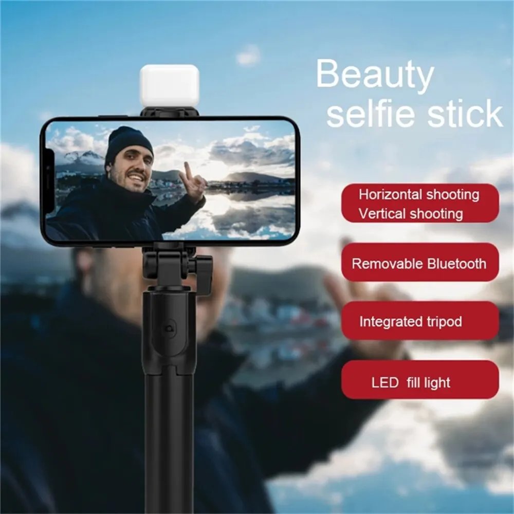 Portable Bluetooth Selfie Stick Tripod Holder with Remote Shutter Fill Light Extendable Wireless Remote Retractable Phone Stand Portable Bluetooth Selfie Stick Tripod Holder with Remote Shutter Fill Light Extendable Wireless Remote Retractable Phone Stand