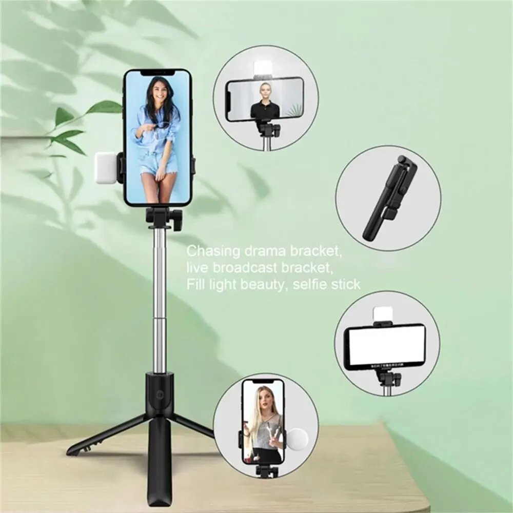 Portable Bluetooth Selfie Stick Tripod Holder with Remote Shutter Fill Light Extendable Wireless Remote Retractable Phone Stand Portable Bluetooth Selfie Stick Tripod Holder with Remote Shutter Fill Light Extendable Wireless Remote Retractable Phone Stand