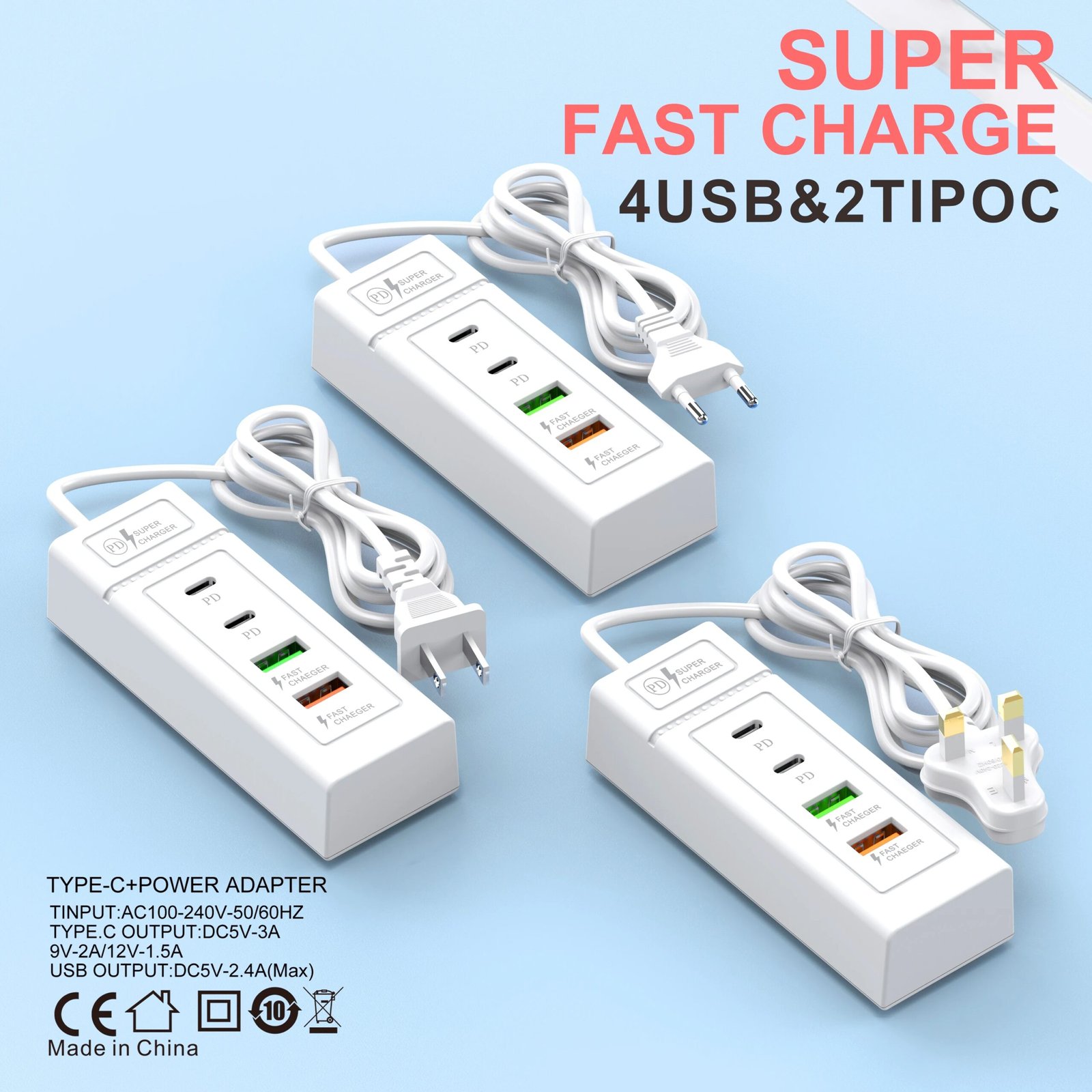 USB Plug Power Strip Charger Station Splitter 5V4A USB TYPE C 3.0 Fast Charger Phone Charging Plug USB US EU Electrical Socket