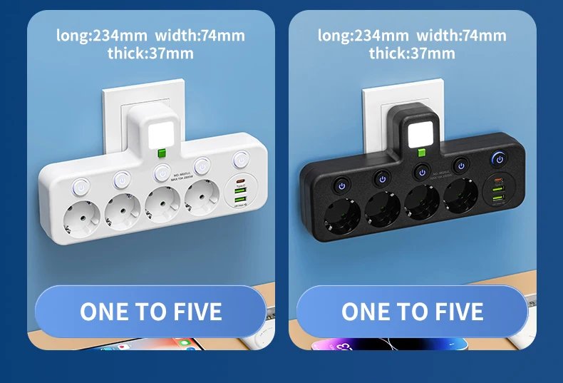 EU Plug Outlet 5 Sockets   Electrical Socket No Extension Cord With or without it  USB  Type-C Ports Two specifications