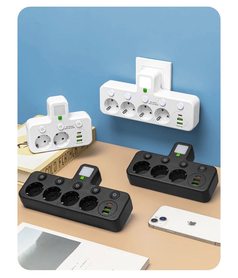 EU Plug Outlet 5 Sockets   Electrical Socket No Extension Cord With or without it  USB  Type-C Ports Two specifications