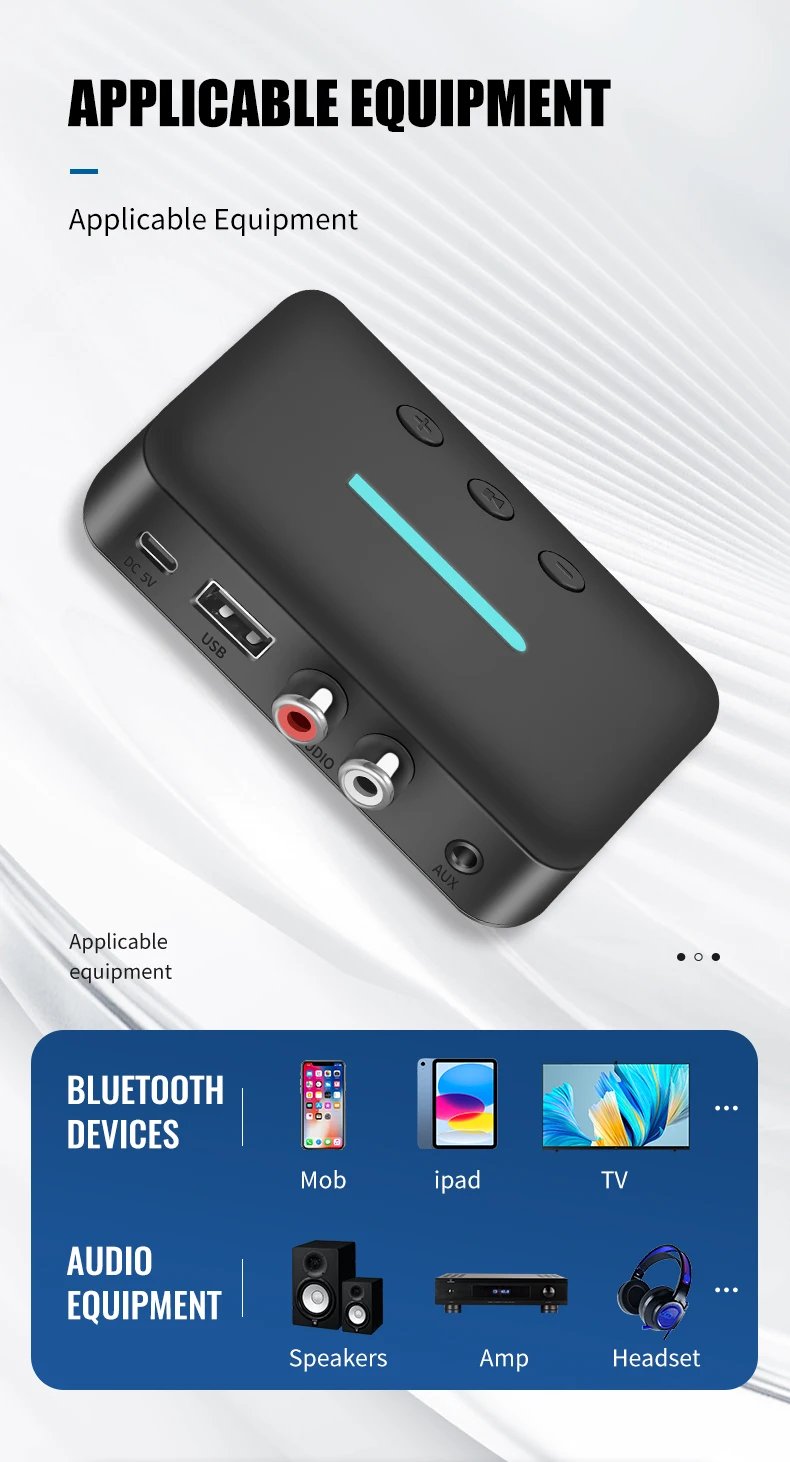 USB Bluetooth 5.3 Audio Receiver Adapter Wireless Stereo Music 3.5mm AUX R/L RCA Support U-Disk Playback For Desktop Speaker Amp