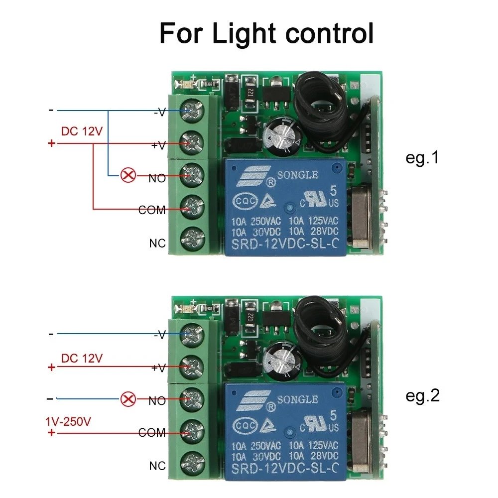 433Mhz Remote Control Wireless Switch DC 12V 1CH RF 10A Relay Receiver and 2CH Transmitter For Door Electromagnetic Lock 433Mhz Remote Control Wireless Switch DC 12V 1CH RF 10A Relay Receiver and 2CH Transmitter For Door Electromagnetic Lock
