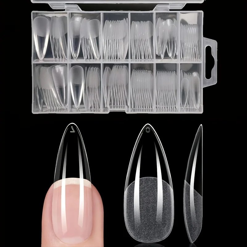 120Pcs Full Cover Press On Nail Tips Stiletto Almond Square Coffin French False Fake Soak Off Gel Nail Extension Tips Capsule