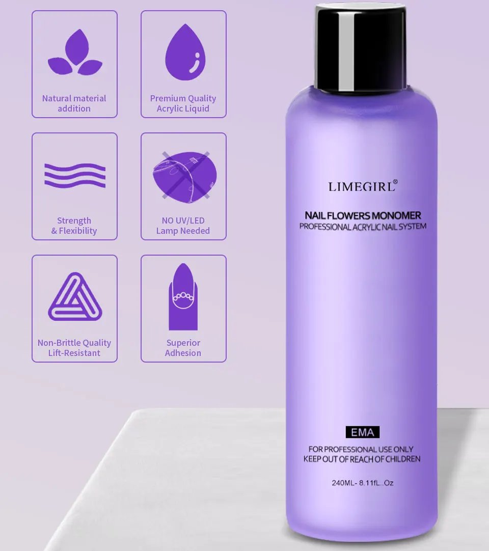 Limegirl Large Capacity Nail Acrylic Liquid Monomer Crystal 40/70/120/240ml for Nails Art DIY Acrylic Powder Liquid Manicure