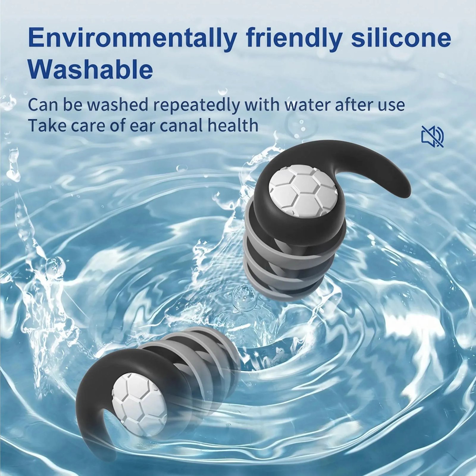 1 Pair of Soft Silicone Earplugs with Noise Cancellation, Waterproof, Comfortable To Wear, Suitable for Sleeping and Swimming