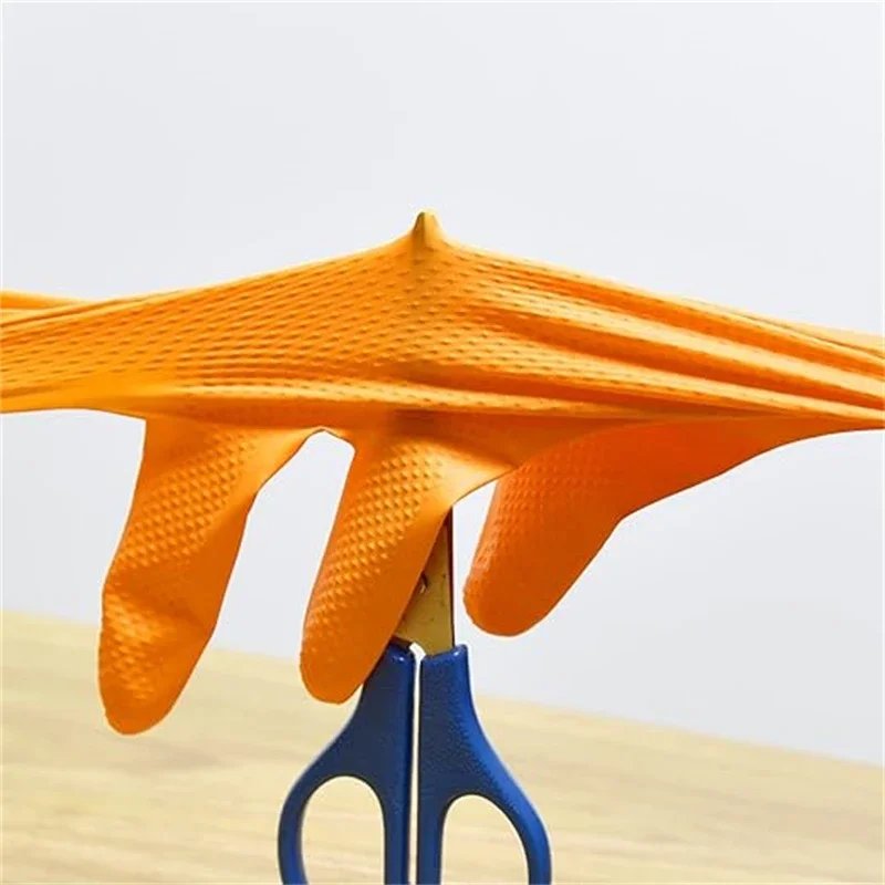 Heavy Duty Orange Nitrile Gloves 8Mil Industrial Disposable Gloves with Diamond Textured Grip for Mechanic Safety & Work Gloves Heavy Duty Orange Nitrile Gloves 8Mil Industrial Disposable Gloves with Diamond Textured Grip for Mechanic Safety & Work Gloves