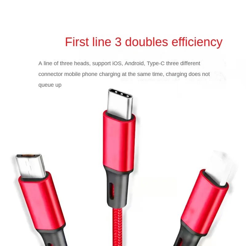 One Drag Three Data Cable for Apple Android Typec 3-in-1 Fast Charge 1.2m Nylon Braid Convenient and Fast Data Transmission One Drag Three Data Cable for Apple Android Typec 3-in-1 Fast Charge 1.2m Nylon Braid Convenient and Fast Data Transmission
