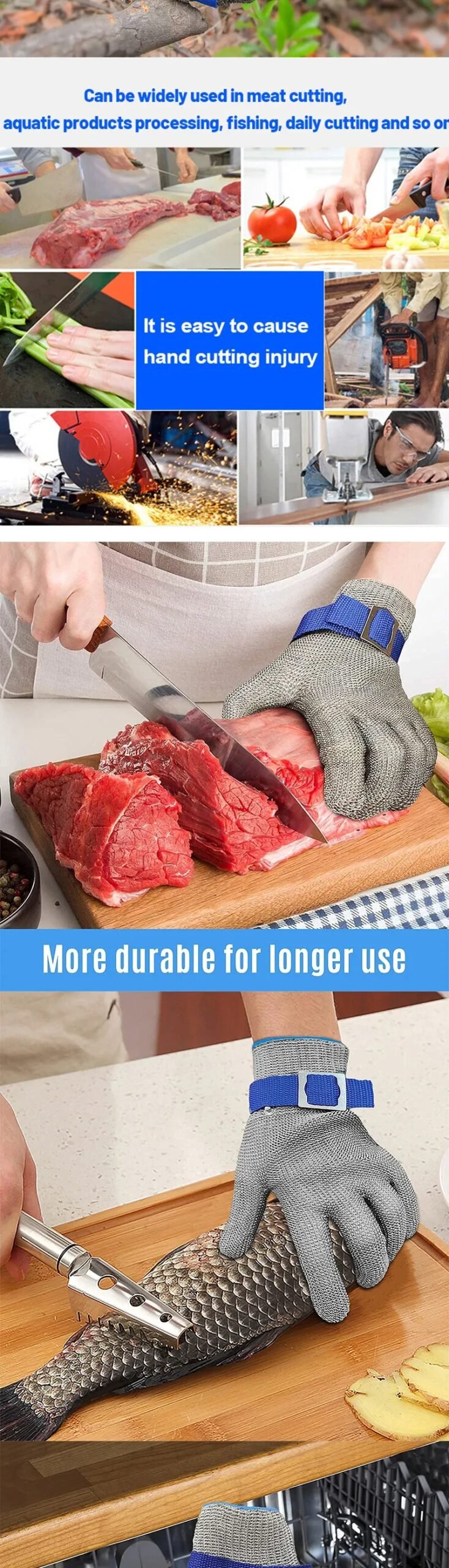 Stainless Steel Gloves Anti-cut Safety Cut Resistant Hand Protective Metal Meat Mesh Glove for Butcher Wire Knife Proof Stab