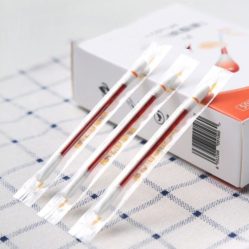 50PCS/Lot Medical Alcohol Disposable Emergency Cotton Stick Iodine Disinfected Swab First Aid kit home for Children Adults Baby