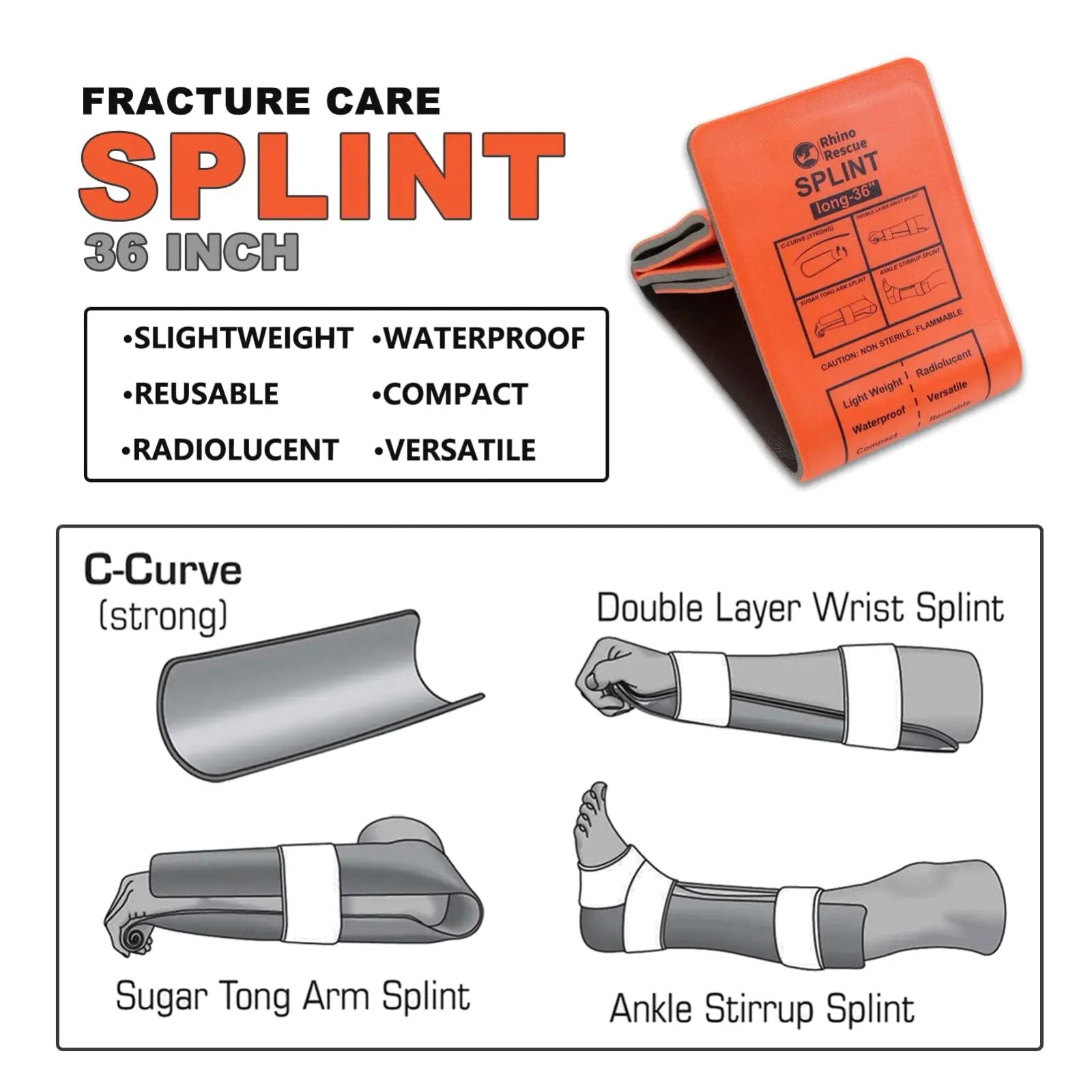 RHINO RESCUE First Aid Splint 36″ X 4.3″ Green-Gray, Keep Bones in Position For Camping Hiking Fixture Bone Emergency Kit RHINO RESCUE First Aid Splint 36