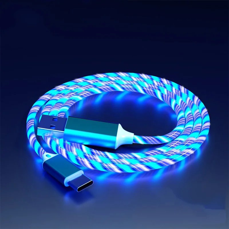 Glowing LED 3 IN 1 Cable For Samsung Xiaomi iPhone Flowing Streamer Light Fast Charger USB C Cord Luminous Type C Cable