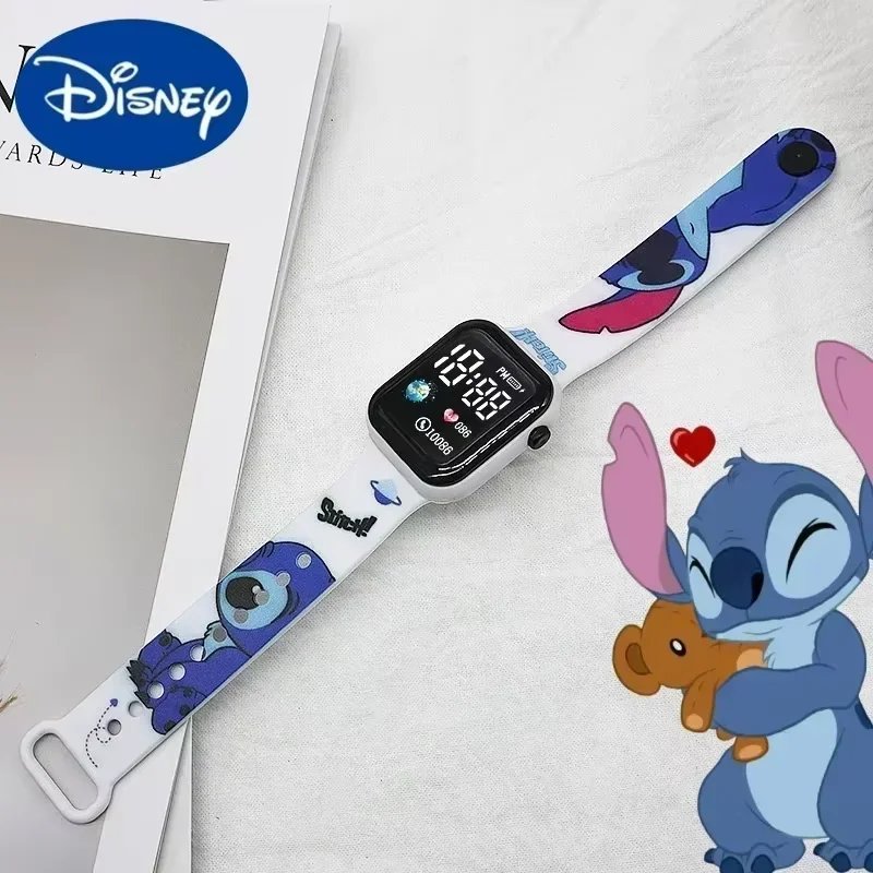 Disney's new Stitch cartoon color printed student LED electronic watch fashionable printed square Y1 button electronic watch