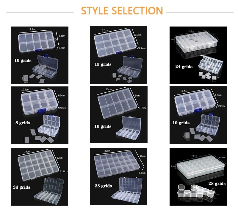 Plastic Jewelry Box 10/15/24 Compartment Slot Organizer Storage Beads Container Adjustable Jewelry Storage Box Rectangle Case