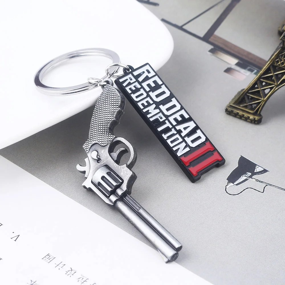 Game RDR2 Arthur Morgan Revolver Keyring Red Dead Redemption 2 Keychain Pendant Fans Gift Cosplay For Men Women Backpack Jewelry
