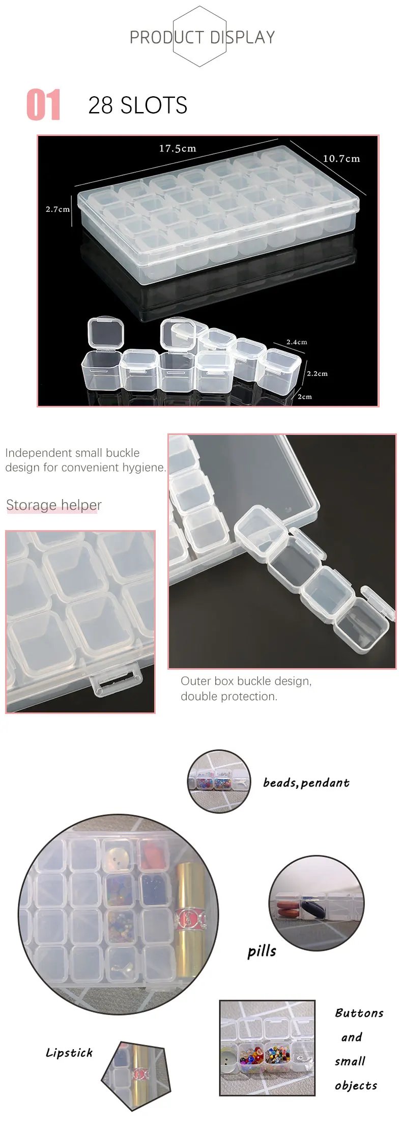Transparent Plastic Storage Jewelry Box Compartment Adjustable Container For Beads Earring Box For Jewelry Rectangle Box Case