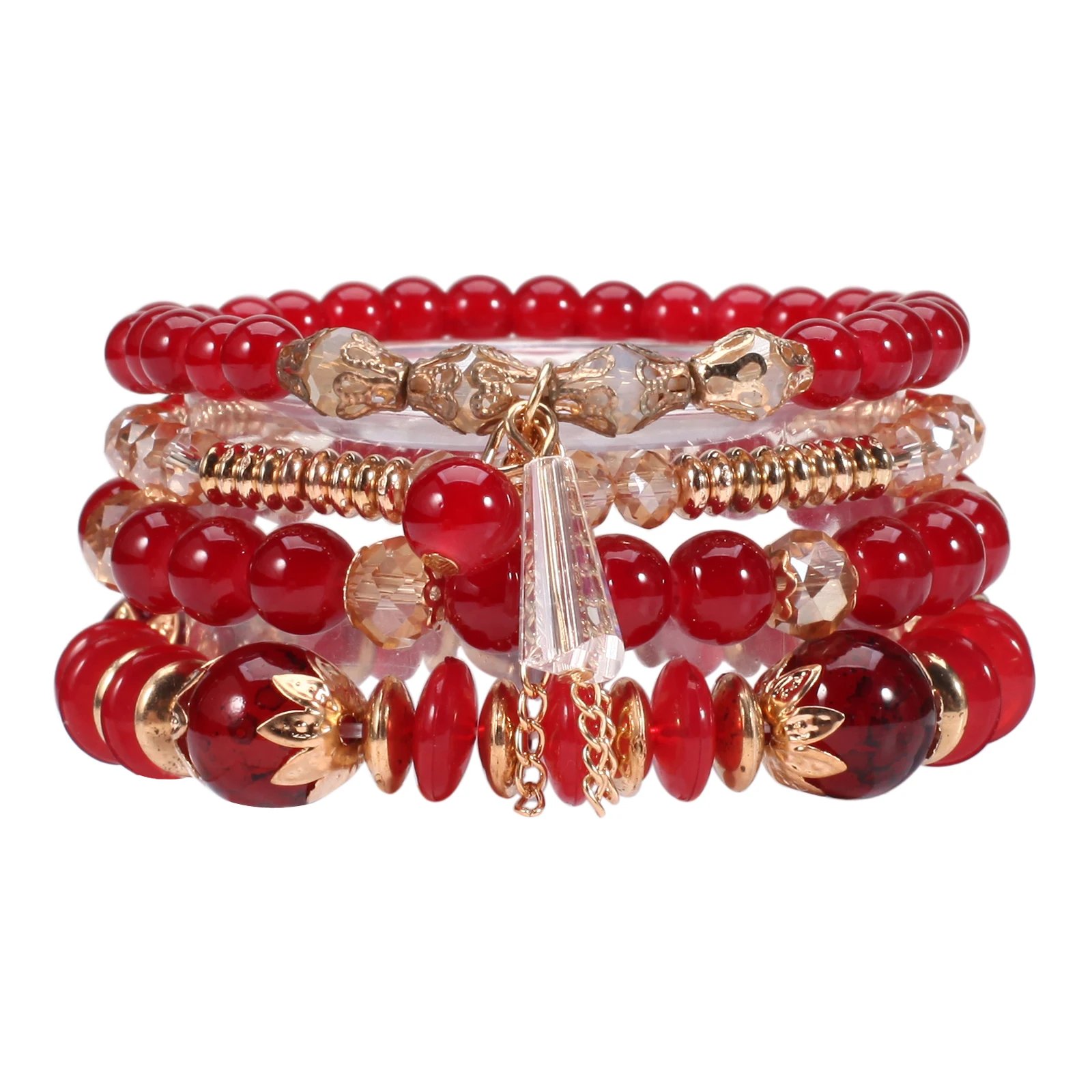 Bohemian Stackable Bead Bracelets for Women Multilayered Bracelet Pendant Charm Stretch Bangles