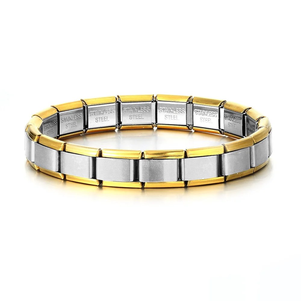 9mm Width Italian Charm Bracelet Fashion Stainless Steel Bangle Elastic Link Chain High Quality Factory DIY