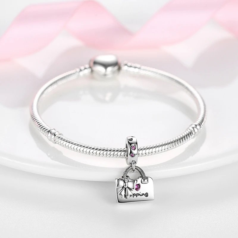 Fit Original 925 Sterling Silver Charms Beads Bow Perfume Bottle Pink Charms for Women Fine DIY Birthday Jewelry Gifts