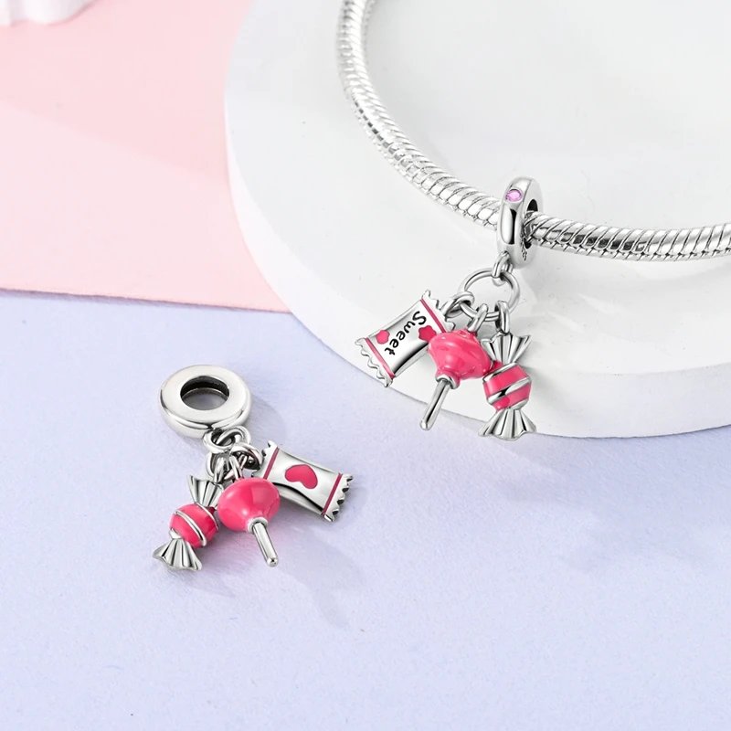 Fit Original 925 Sterling Silver Charms Beads Bow Perfume Bottle Pink Charms for Women Fine DIY Birthday Jewelry Gifts