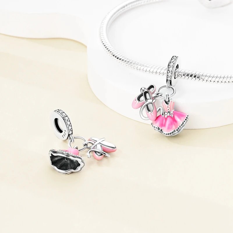 Fit Original 925 Sterling Silver Charms Beads Bow Perfume Bottle Pink Charms for Women Fine DIY Birthday Jewelry Gifts