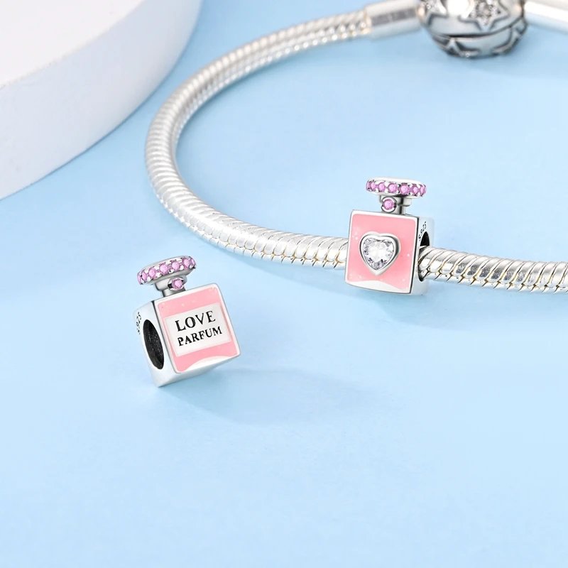 Fit Original 925 Sterling Silver Charms Beads Bow Perfume Bottle Pink Charms for Women Fine DIY Birthday Jewelry Gifts
