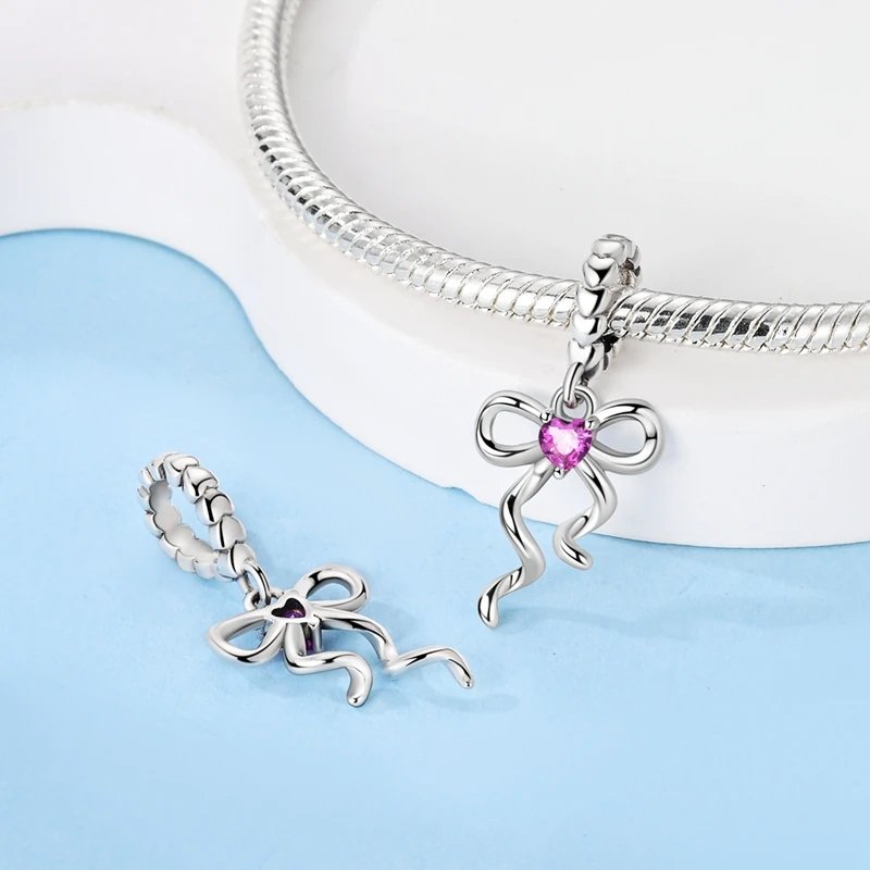 Fit Original 925 Sterling Silver Charms Beads Bow Perfume Bottle Pink Charms for Women Fine DIY Birthday Jewelry Gifts
