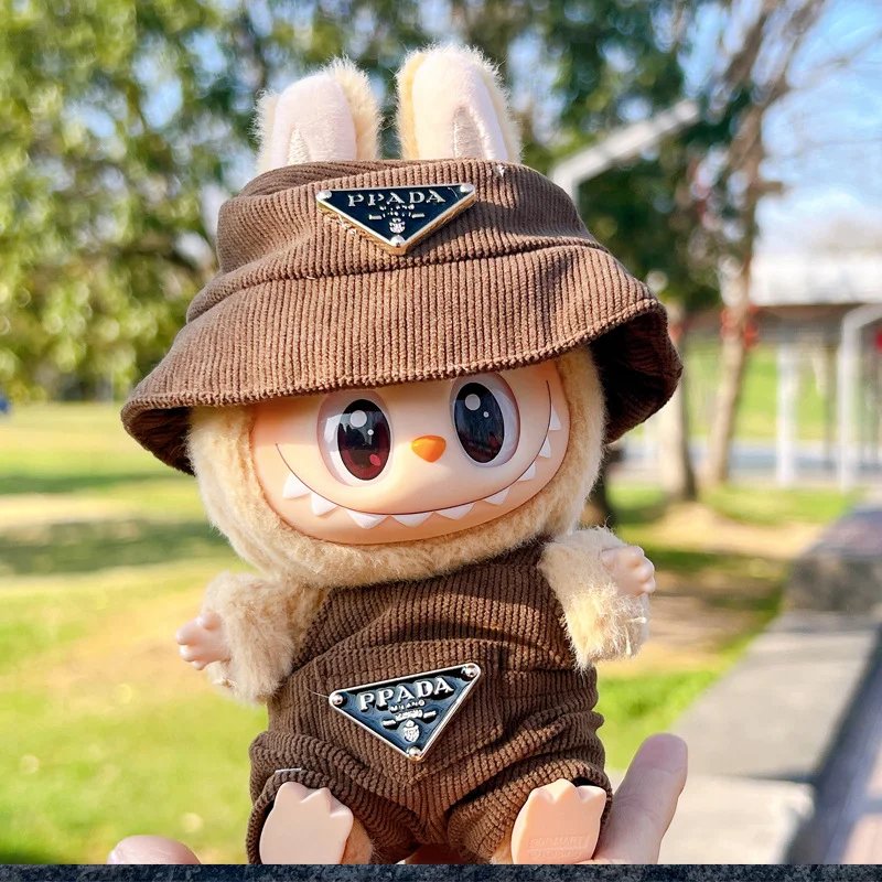 New corduroy For Labubu Doll Clothing Set Hat 17cm Clothes Shoes Doll DIY Accessories Training Sitting Party Games Toys Gifts