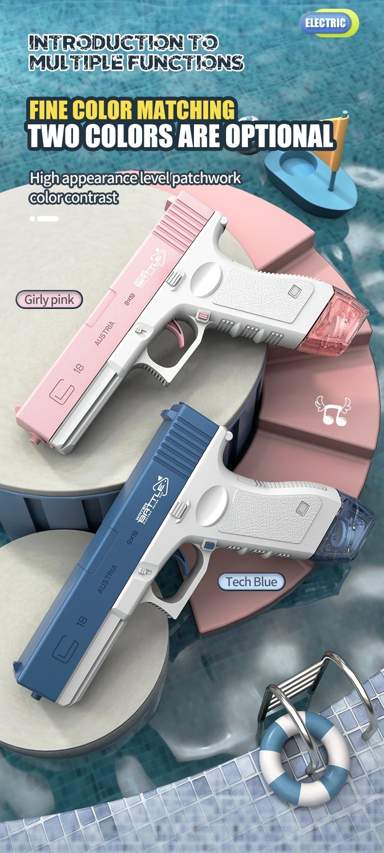 New Water Gun Electric M416 Pistol Shooting Toy Full Automatic Summer Beach Outdoor Fun Toy For Children Boys Girls Adults Gift