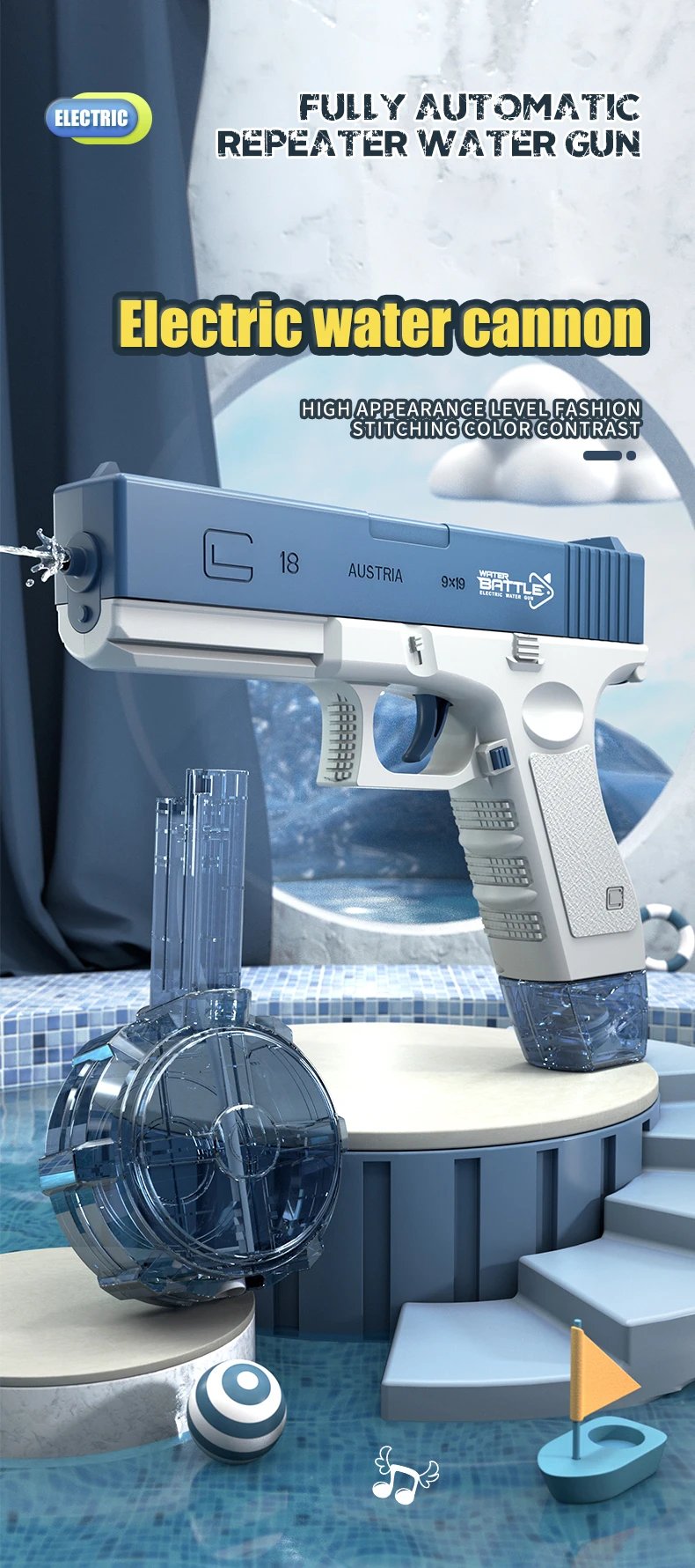 New Water Gun Electric M416 Pistol Shooting Toy Full Automatic Summer Beach Outdoor Fun Toy For Children Boys Girls Adults Gift