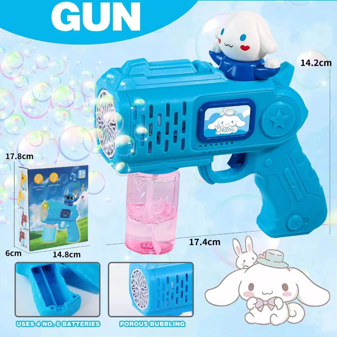 New Stitch Electric Bubble Gun Kids Toy Bubbles Machine Automatic Soap Blower With Light Outdoor Games Boys And Girls Gift