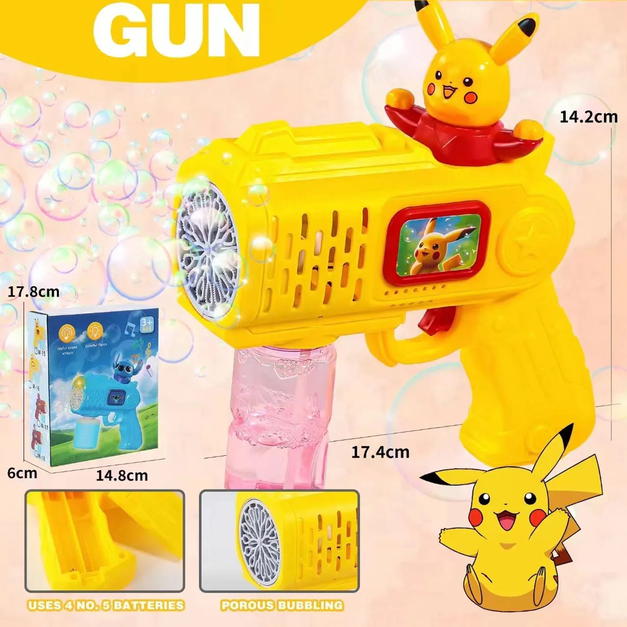 New Stitch Electric Bubble Gun Kids Toy Bubbles Machine Automatic Soap Blower With Light Outdoor Games Boys And Girls Gift