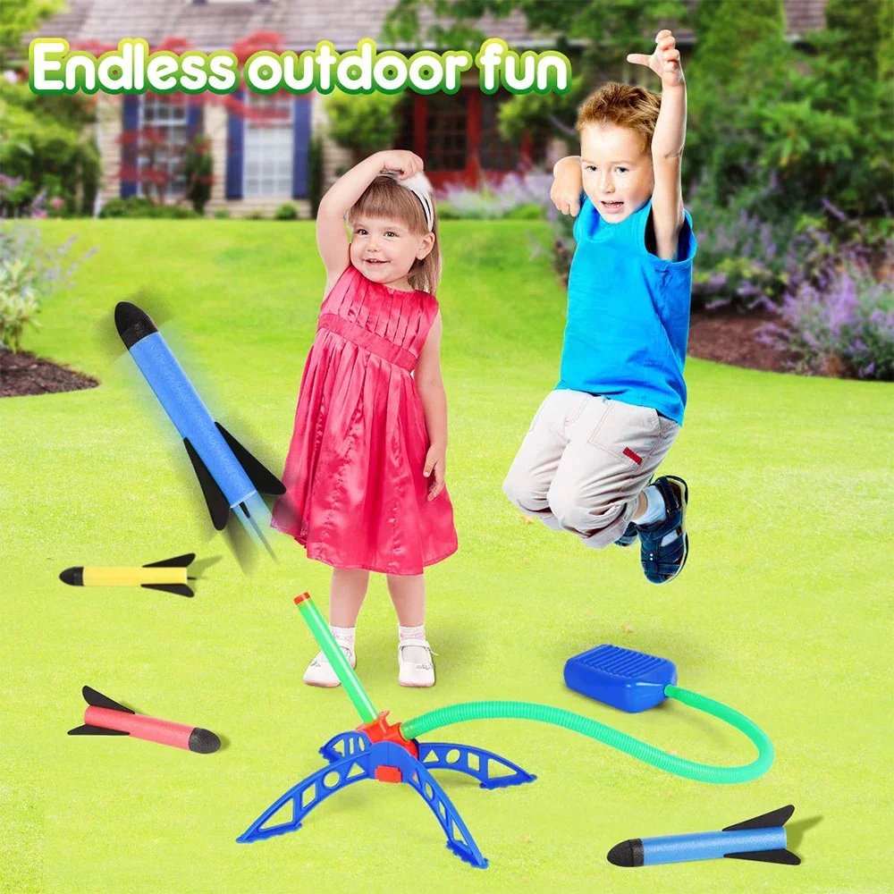 Kids Outdoor Rocket Foot Pump Outdoor Air Pressing Soaring Rocket Suit Jumps Air Powered Rocket Launcher Game Children Toy Gifts