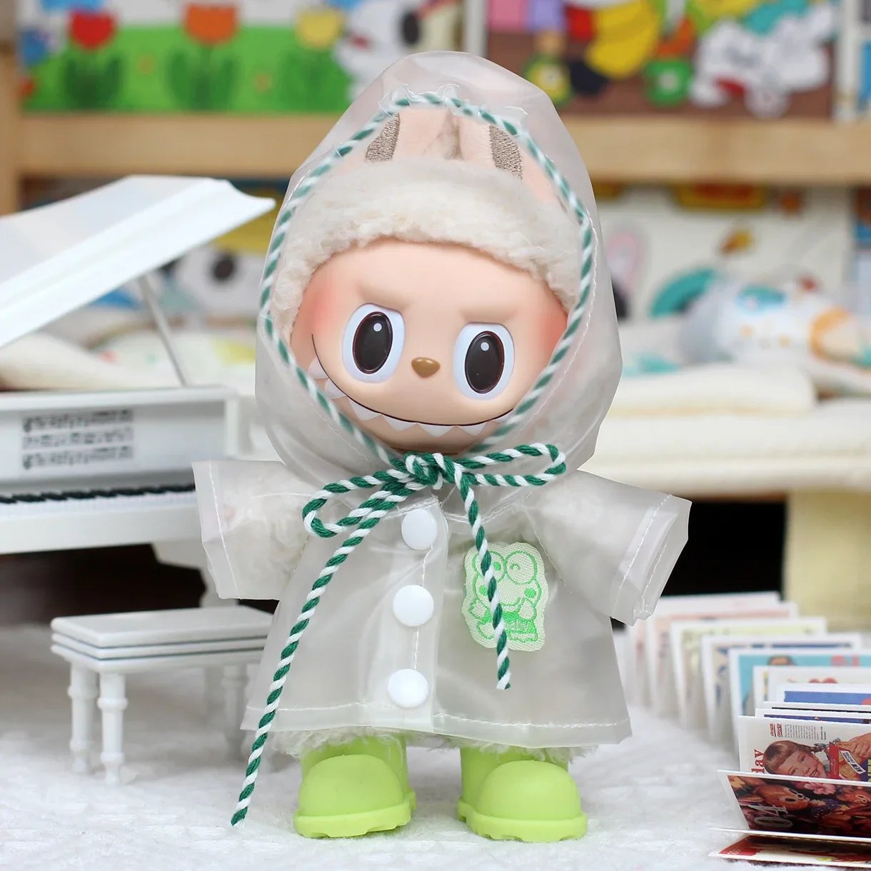 17cm Labubu Raincoat Doll Clothes Heartbeat Macaron Outfits Labubu Accessories 17cm Labubu Raincoat Doll Clothes Heartbeat Macaron Outfits Labubu Accessories