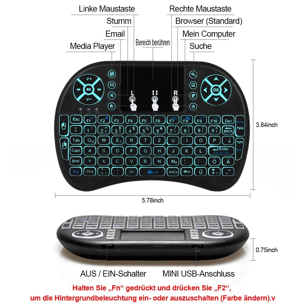 2.4G Air Mouse with Touchpad Keyboard i8 Arabic French Spanish Russian Backlit Mini Wireless Keyboard for PC Android TV Box