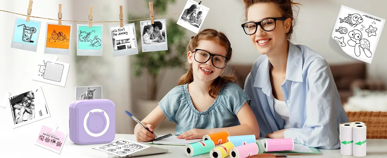 Mini Printer Sticker Paper, Thermal Paper Rolls For T02/M02 and Mini Printer, Smooth Color Self-Adhesive Paper 25X57mm Paperang