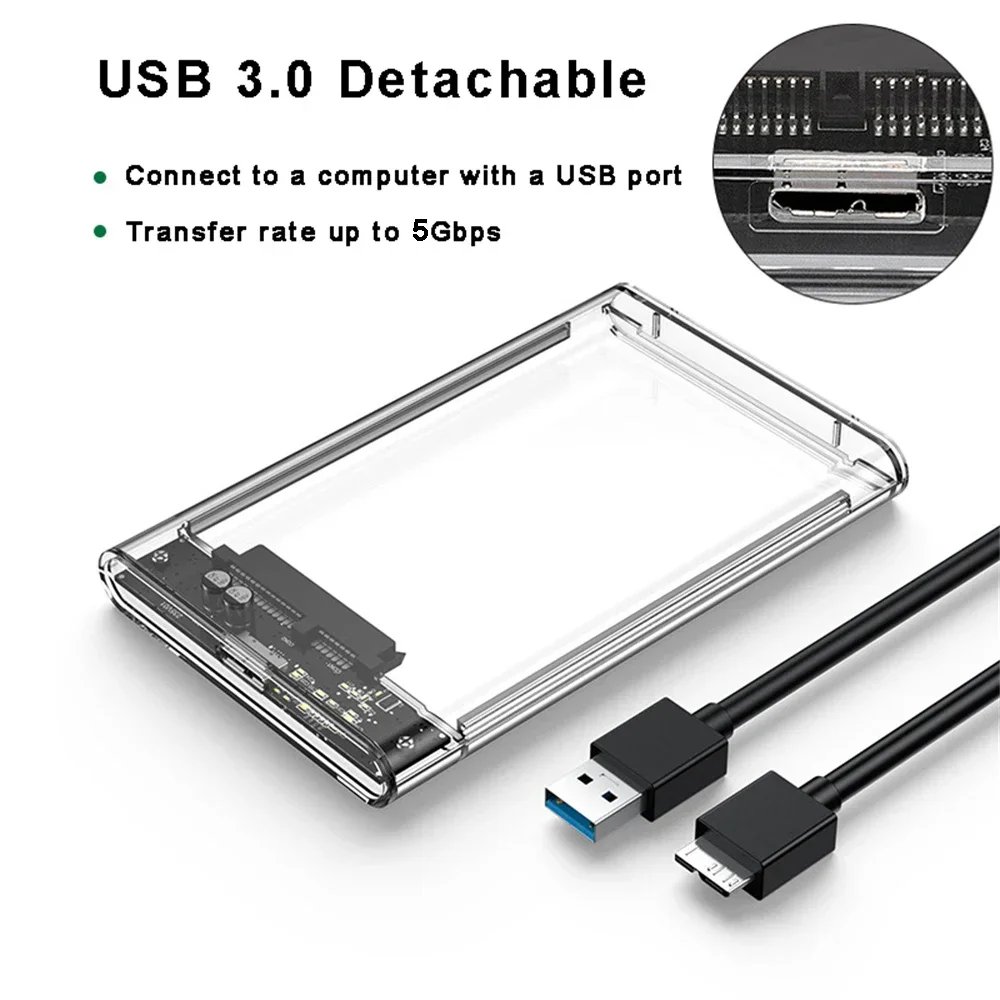USB 3.0/Type C External Hard Drive Enclosure 2.5 Inch SATA to USB3.0 UASP Clear Portable Hard Drive Case HDD Tool-Free