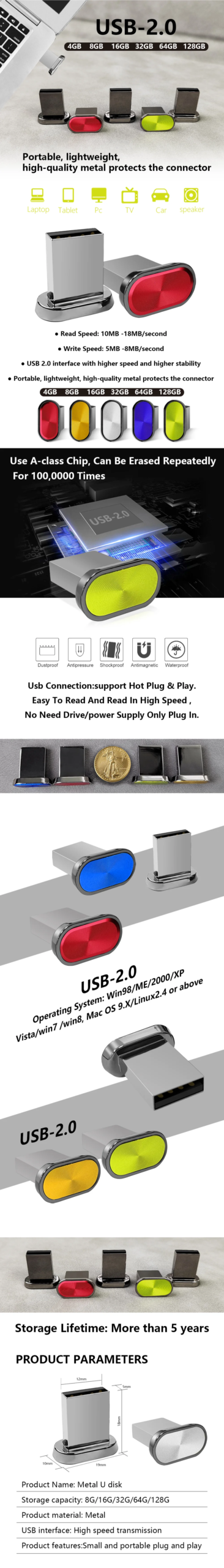 Super Mini USB Flash Drive Waterproof Pendrive 64GB 32GB 16GB 8GB 4GB Real Capacity USB Memory Stick Thumbdrive