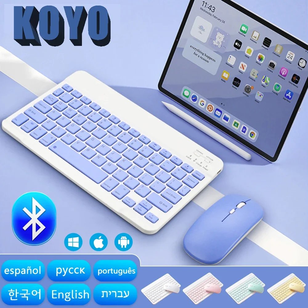10inch Bluetooth Wireless Keyboard Rechargeable For Mobile Phones Tablet Russian Spanish French AZERT For Android ios Windows