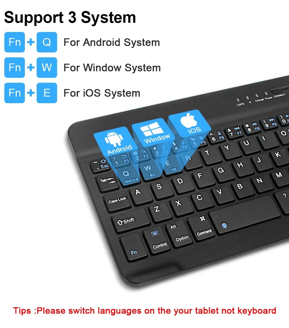 10inch Bluetooth Wireless Keyboard Rechargeable For Mobile Phones Tablet Russian Spanish French AZERT For Android ios Windows