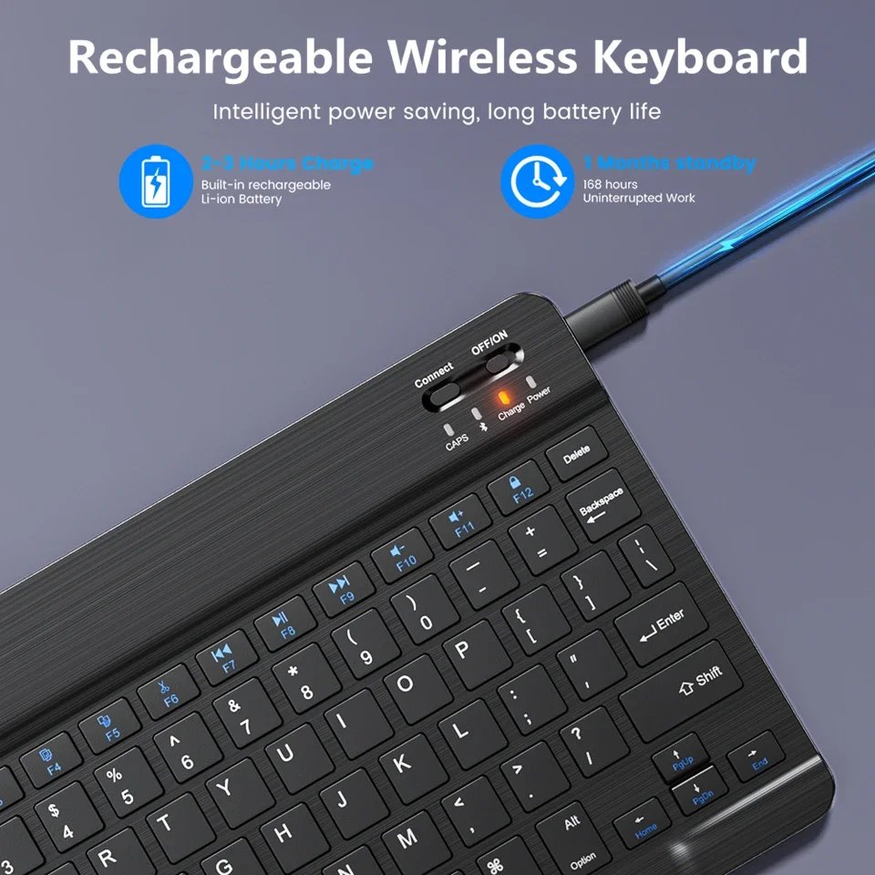 10inch Bluetooth Wireless Keyboard Rechargeable For Mobile Phones Tablet Russian Spanish French AZERT For Android ios Windows