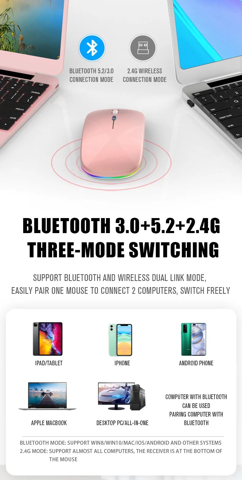 Tablet Phone Computer Bluetooth Wireless Mouse Rechargeable RGB Backlight Mice for iPad PC Laptop Tablet Phone 2.4GHz USB Mouse Tablet Phone Computer Bluetooth Wireless Mouse Rechargeable RGB Backlight Mice for iPad PC Laptop Tablet Phone 2.4GHz USB Mouse