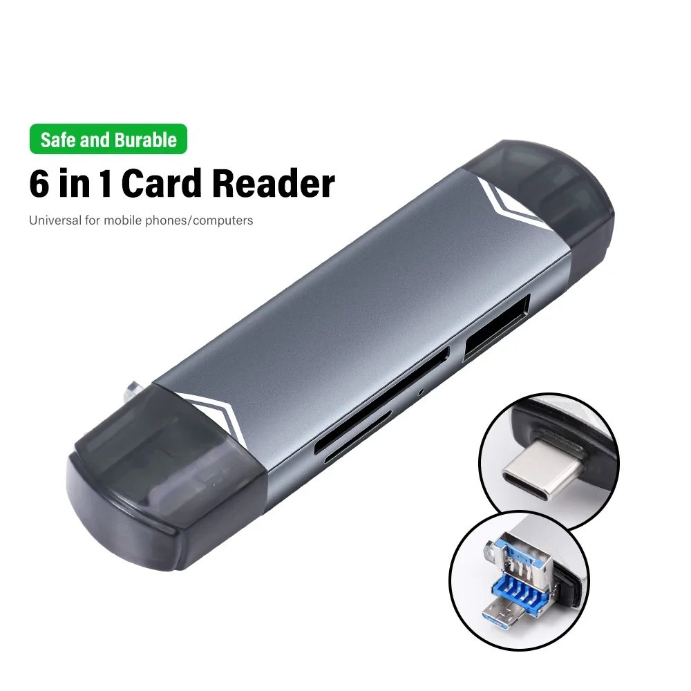 JASTER 6 In 1 Multifunction USB 3.0 Card Reader U Disk TYPE-C/Usb/Tf/Sd Flash Drive Memory Card for Adapter Phone Laptop Compute JASTER 6 In 1 Multifunction USB 3.0 Card Reader U Disk TYPE-C/Usb/Tf/Sd Flash Drive Memory Card for Adapter Phone Laptop Compute
